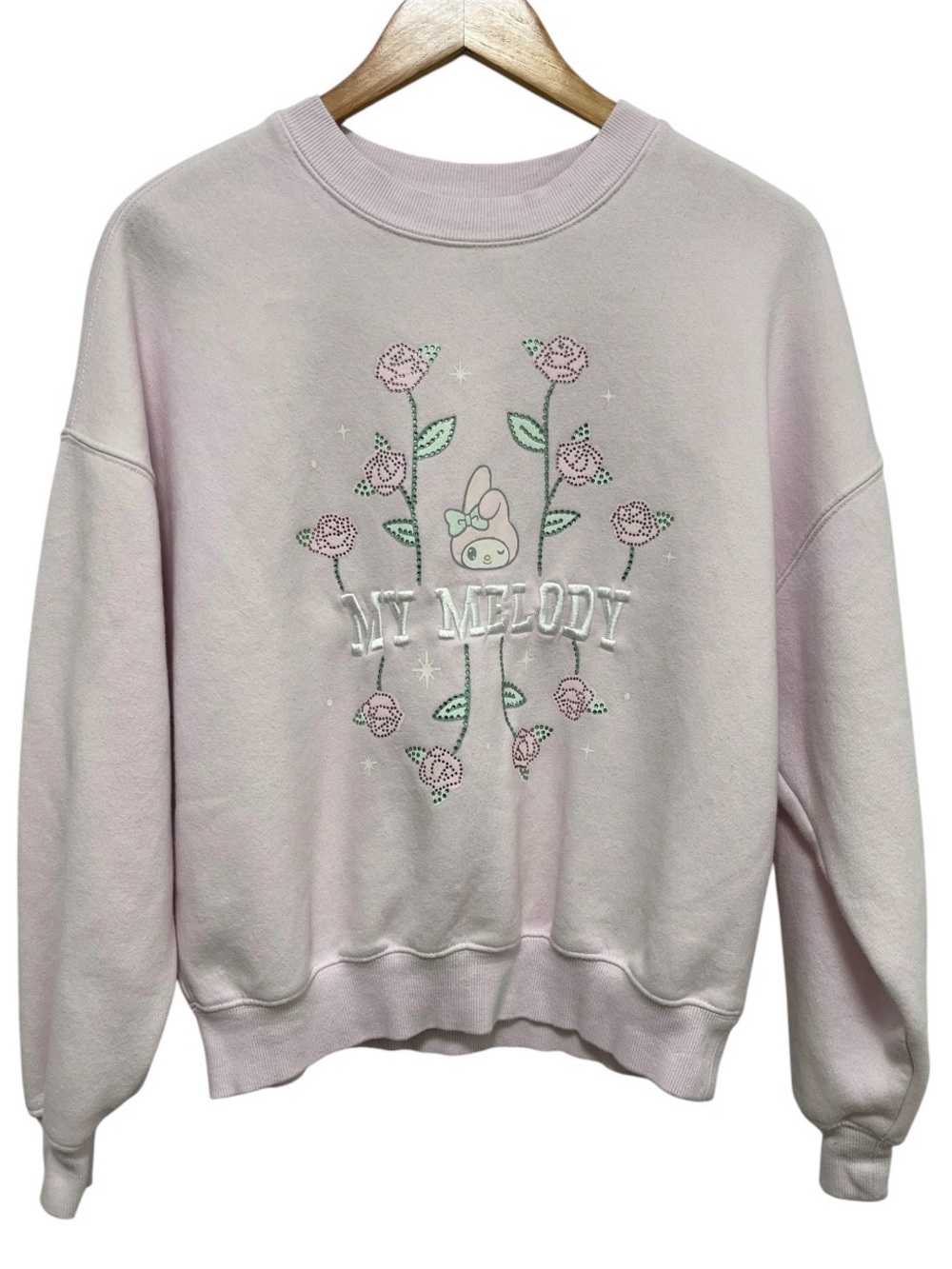 Hello Kitty My Melody x F21 Light Pink Crewneck Sweater Rhinestone Embellished S